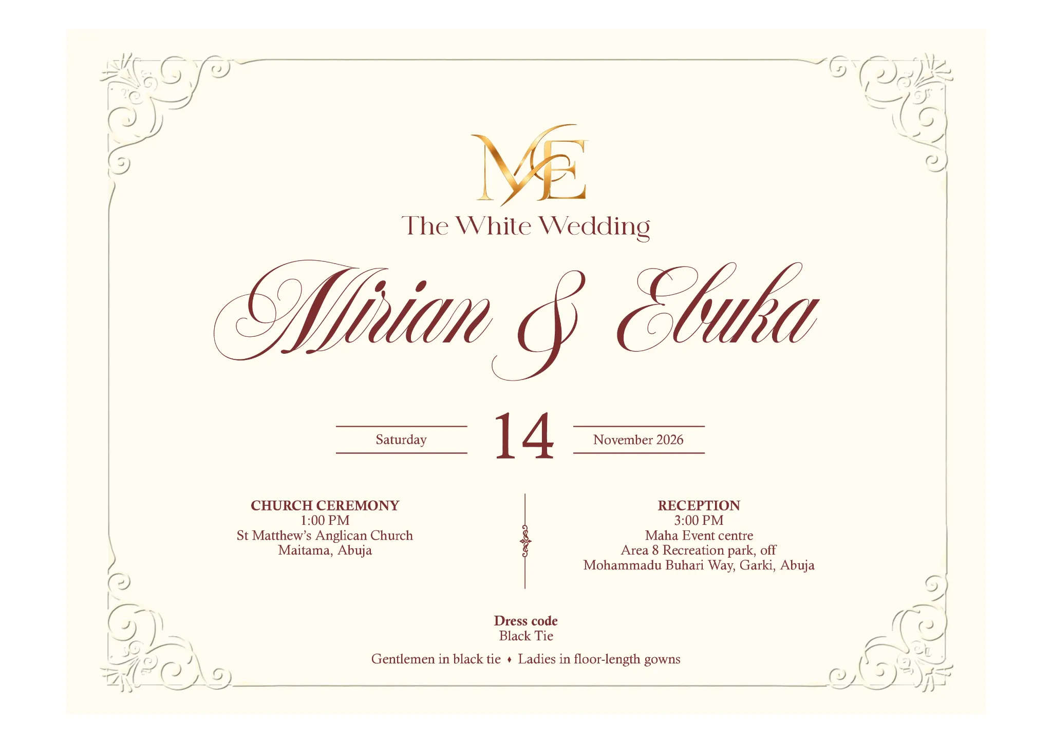 Mirian and Ebuka wedding invitation